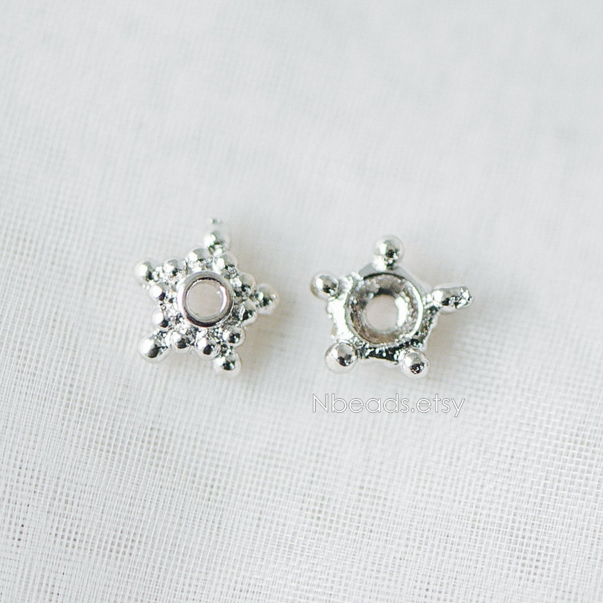 20pcs Gold/ Silver Floral Bead Caps 7mm, Fit 8mm Beads, Real Gold/ Rhodium plated Brass Spacers, Lead Nickel Free (GB-200)